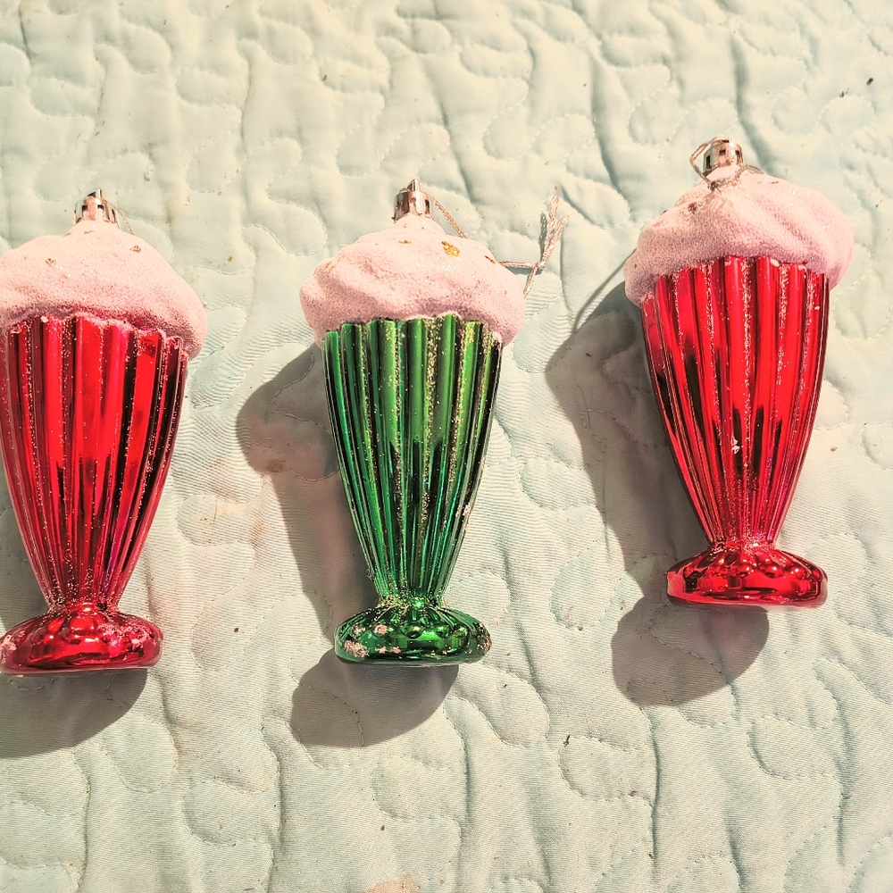 Glittery Holiday Milkshake Ornaments - Red and Green